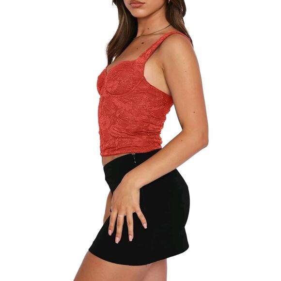 REORIA Sexy Square Neck Sleeveless Tank Crop Top Sz XL Trendy Lace Bustier - Picture 2 of 8